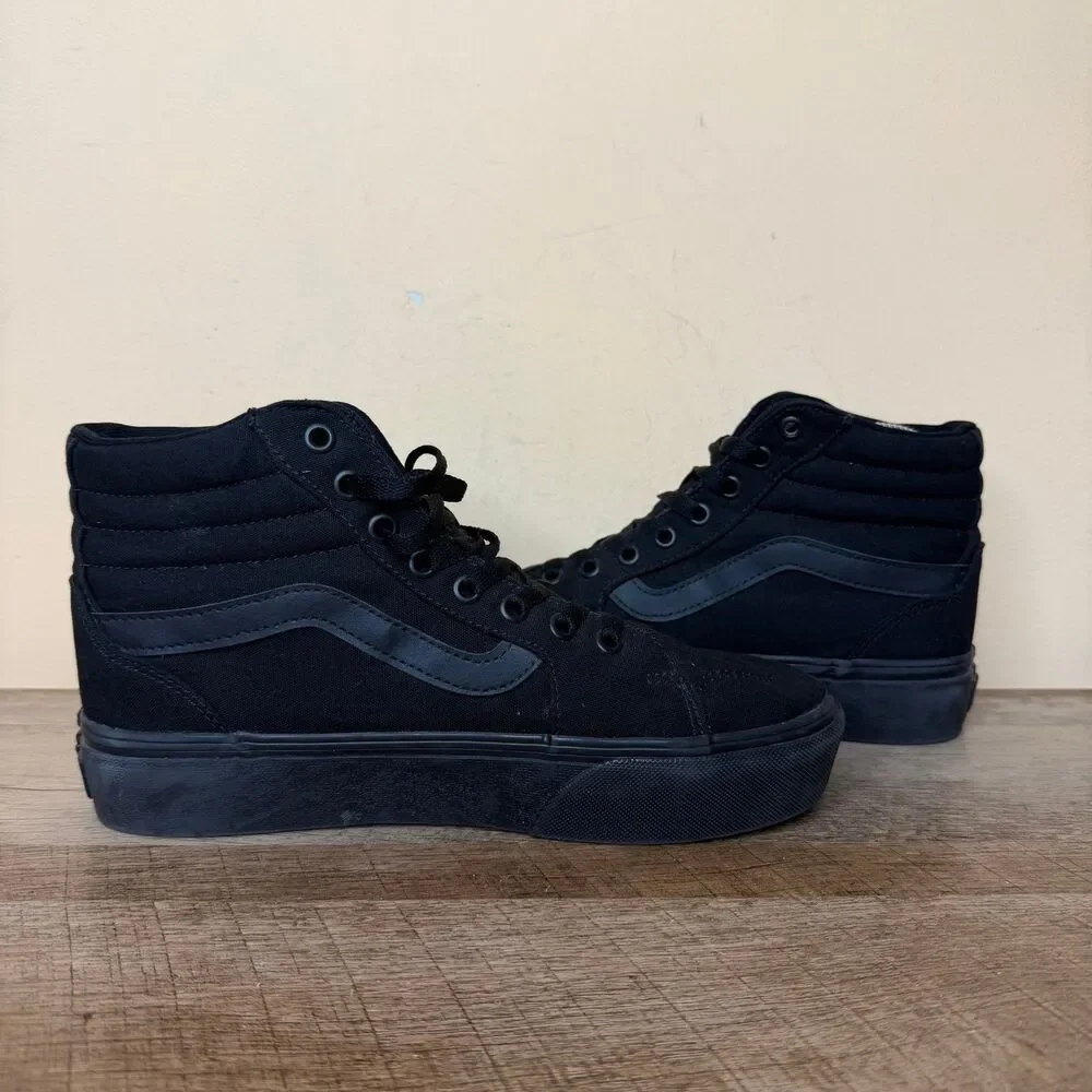 Vans stacked platform triple black womens size 8 shoes 721356